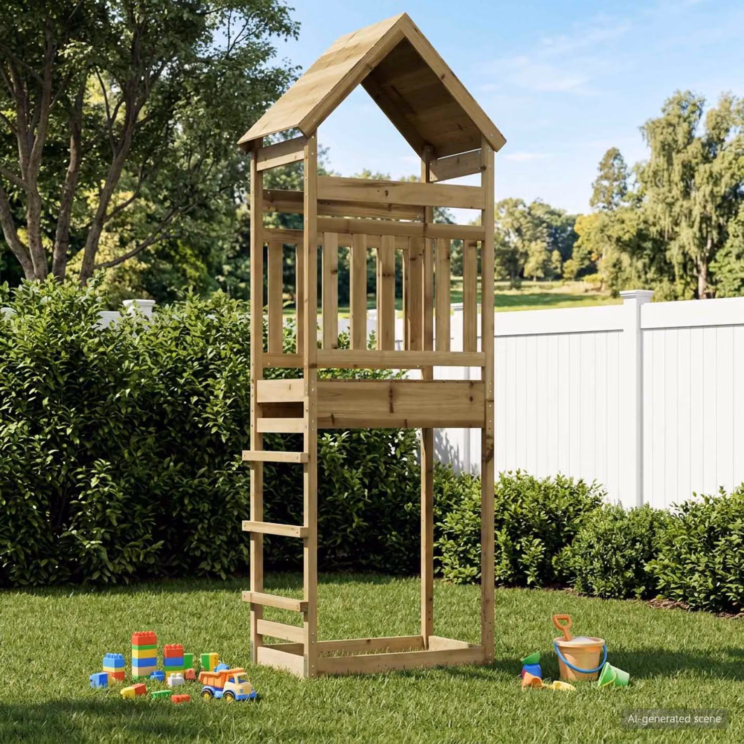 vidaXL Torre da gioco per esterni in legno di pino naturale con tendalino, colore marrone
