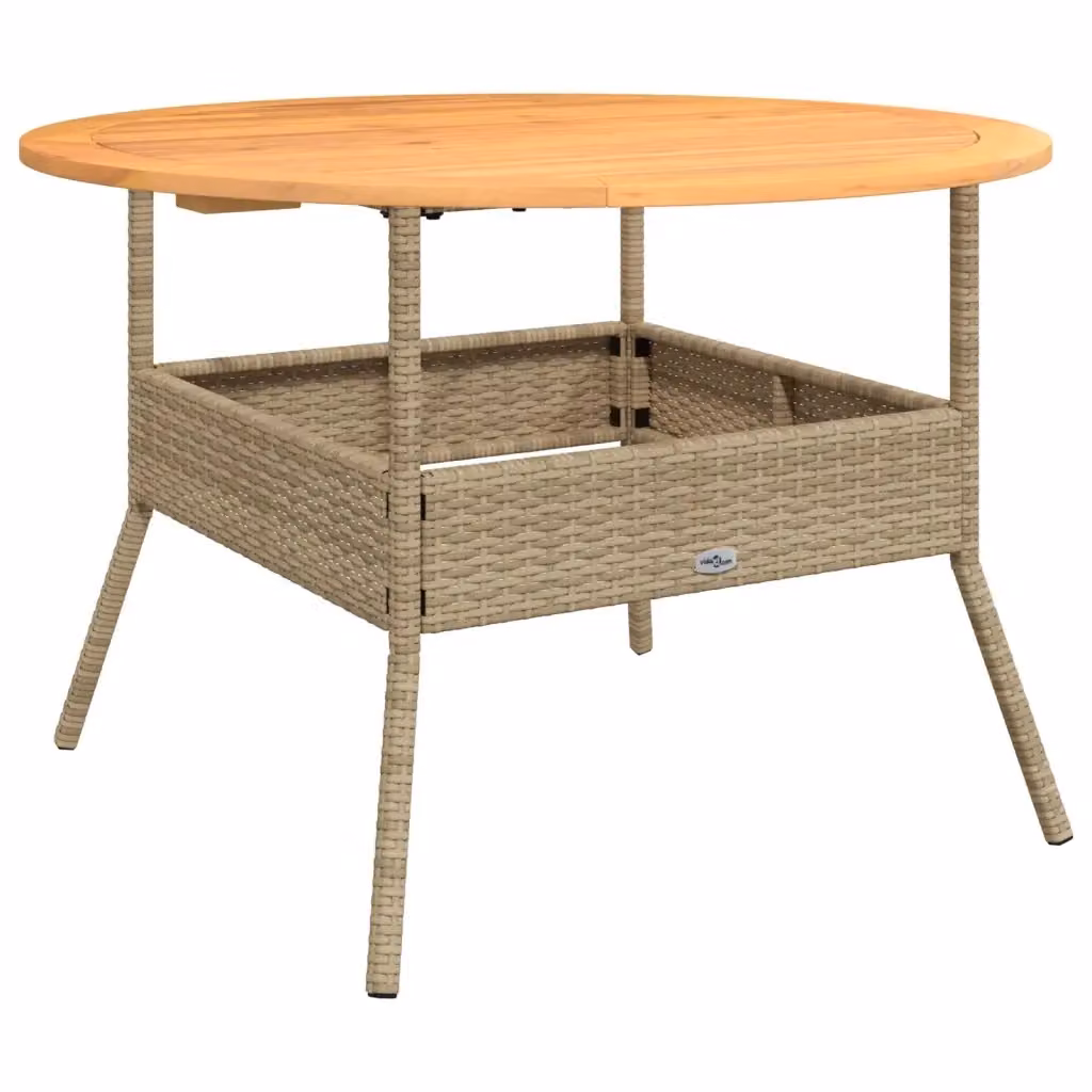 Tavolo da giardino rotondo vidaXL in legno di acacia oliato e polyrattan beige, estensibile, Ø 110 x H 71 cm – 2