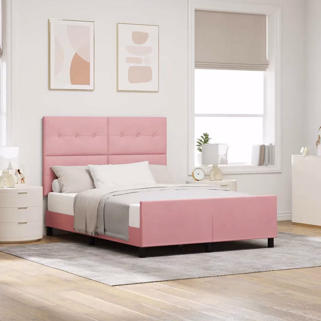 Letto a molle con testiera vidaXL in velluto rosa L/P/H: 140 x 200 cm