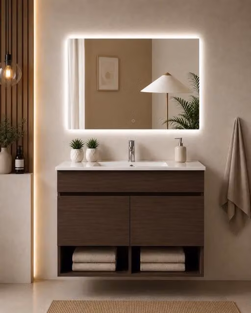 Mobile bagno sospeso con lavabo ORIGENBATH NEBARI con ante 80x45 cm frassino tea