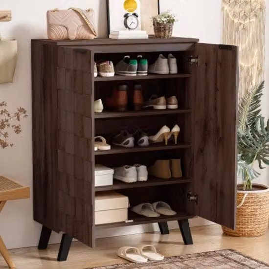 Cassettiere - Legno Scuro - 5 Cestelli - Scomparti Regolabili - 80x35,5x110 cm