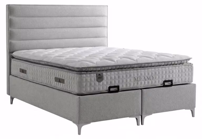 Letto con materasso in stile moderno, grigio, con contenitore e morbida imbottitura