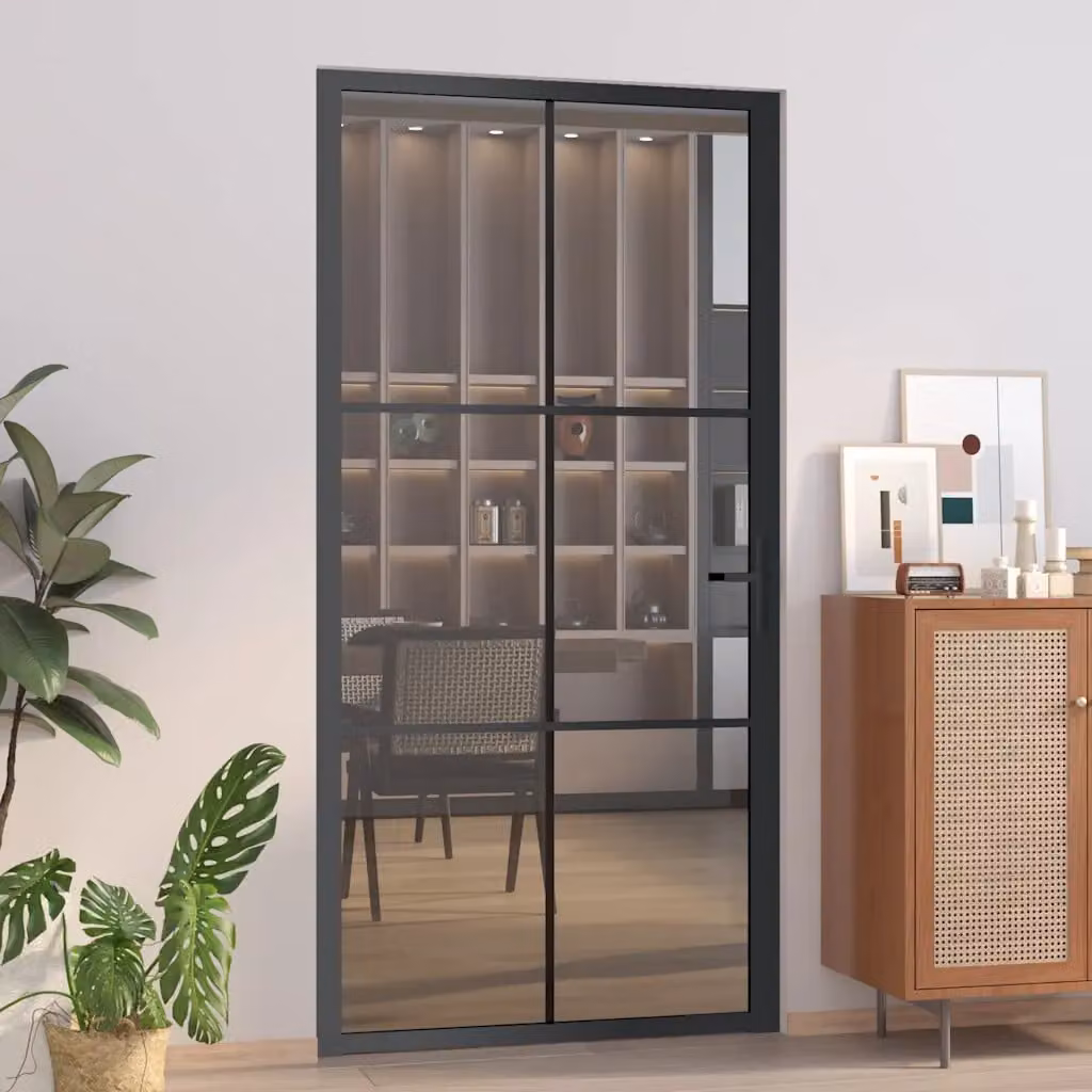 Porta interna moderna vidaXL in vetro trasparente e alluminio nero, L: 102,5 cm, H: 201,5 cm