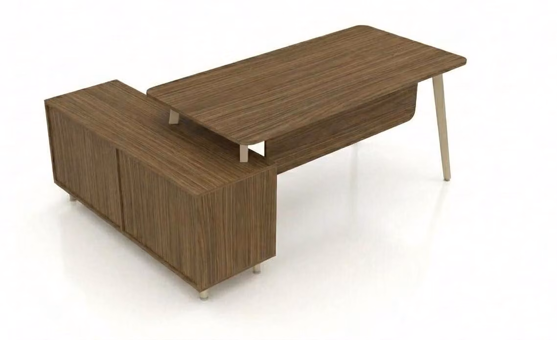 Scrivania moderna, mobiletto laterale, legno, ufficio, marrone, scrivania per computer