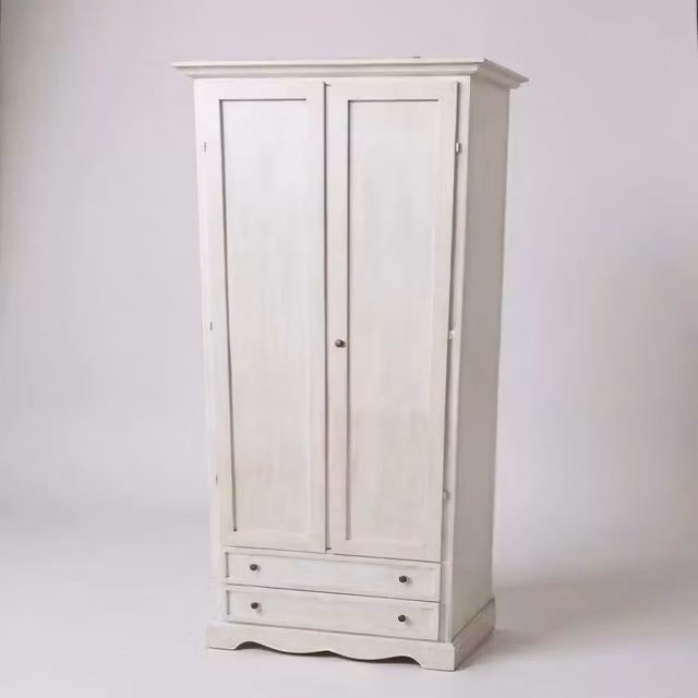 Armadio Shabby Chic in Legno di Pino con 2 Porte e 2 Cassetti Mobili 2G Bianco Anticato L: 87 cm, P: 40 cm, H: 192 cm – 3