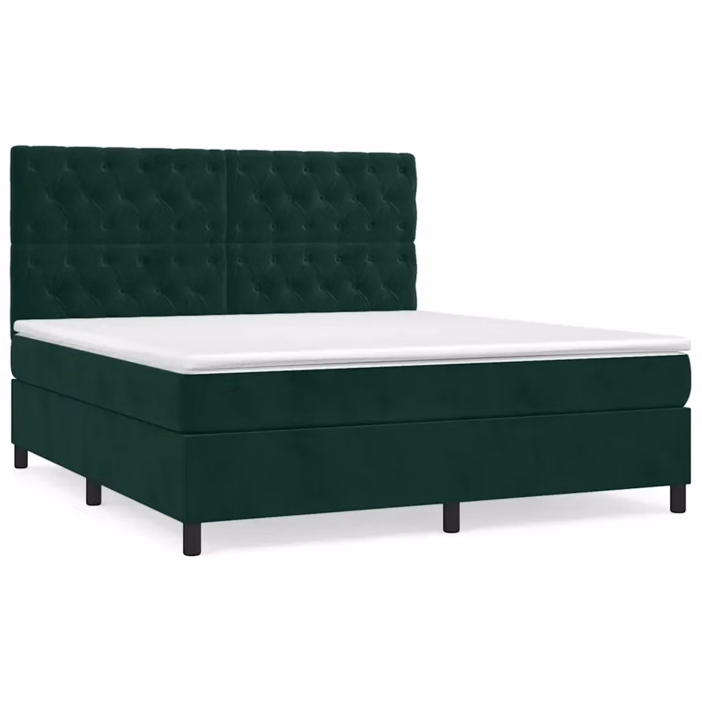 Letto Ibrido con Giroletto a Molle e Materasso vidaXL in Velluto Verde e Bianco L/P/H: 160 x 200 x 128 cm – 2
