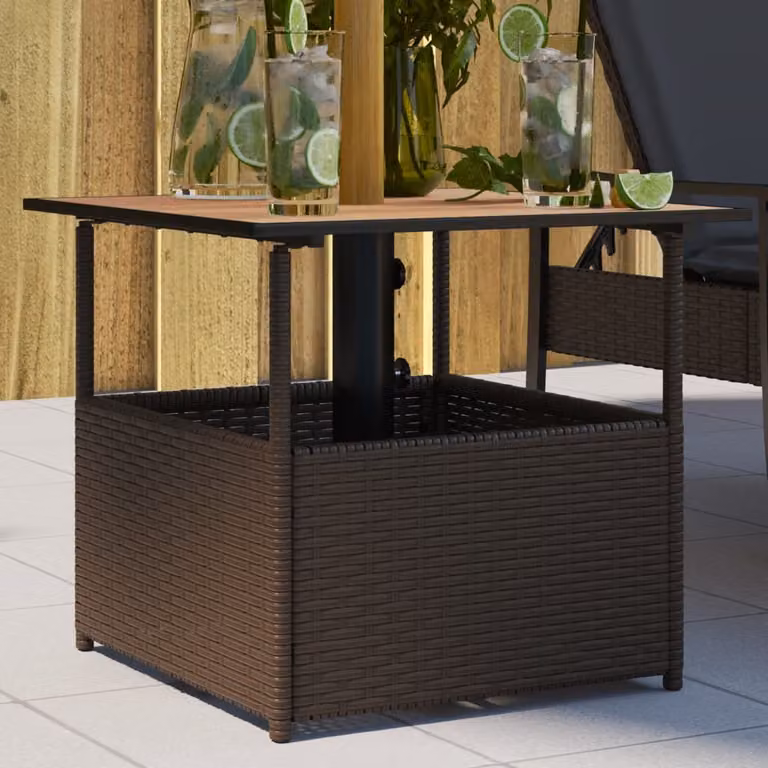 Maison Exclusive - Tavolo da giardino con foro per ombrellone Marrone 55x55x46,5 cm Poly Rattan