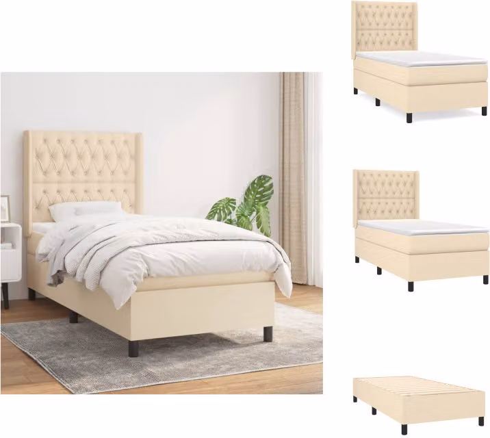vidaXL Letto a molle con materasso crema 100x200 cm in tessuto - Letti e strutture letto