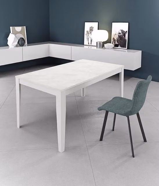 Tavolo allungabile moderno IPERBRIKO bianco con piano in MDF laminato e base in metallo per soggiorno e sala da pranzo