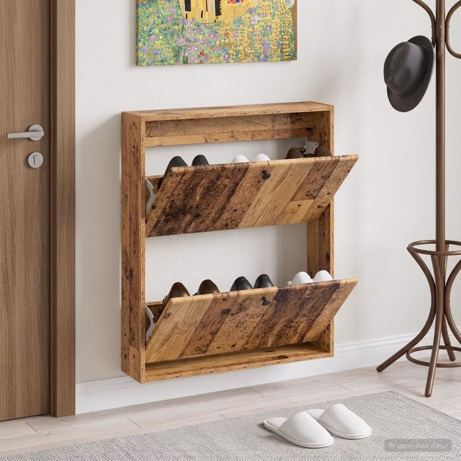 Mobiletto per scarpe da muro vidaXL BREDA moderno in legno e metallo, L: 71 cm, P: 17 cm, H: 86 cm