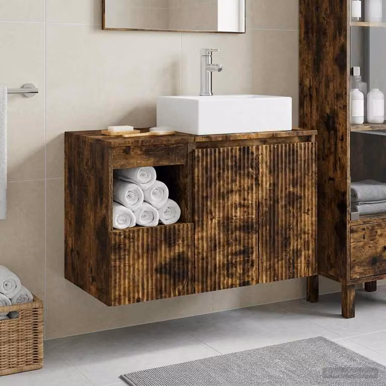 Set di mobili per il bagno moderno vidaXL composto da mobile lavabo e mobile contenitore in legno marrone L/P/H: 79,5 x 49,5 x 41,0 cm e 41,0 x 34,34 x 34,34 cm