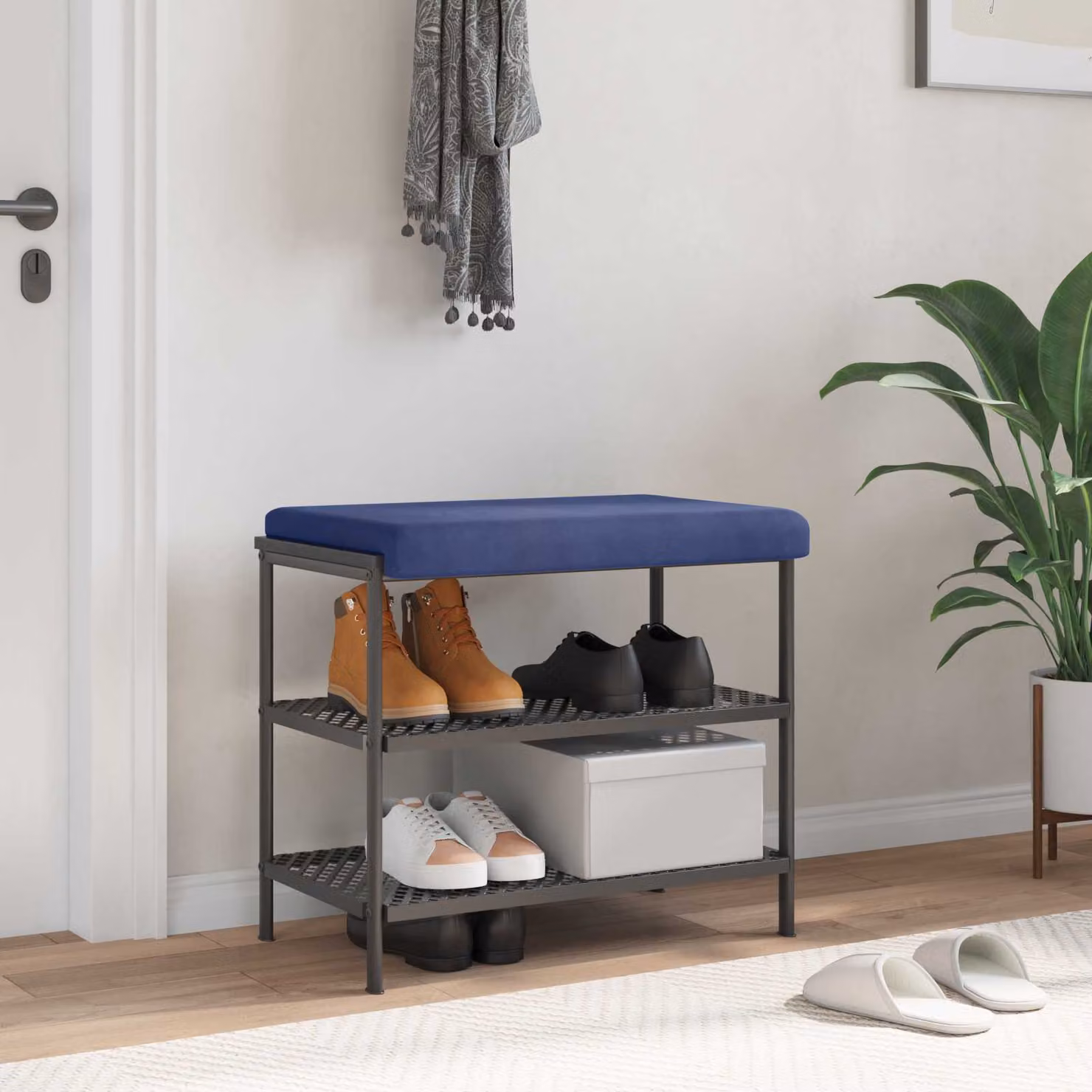 Cuscino per panchina vidaXL in velluto blu con imbottitura in schiuma, L 60 cm x P 35 cm x H 3,5 cm