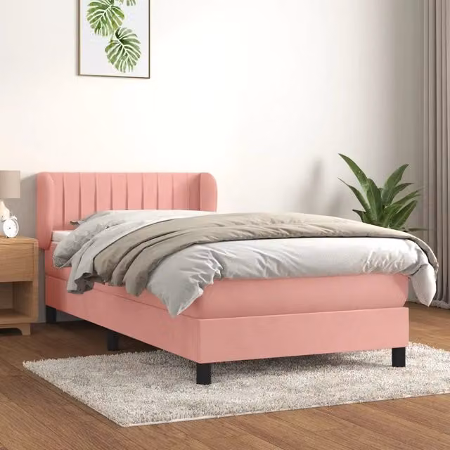 Giroletto a Molle con Materasso-Struttura Letto Rosa 80x200 cm in Velluto 497602