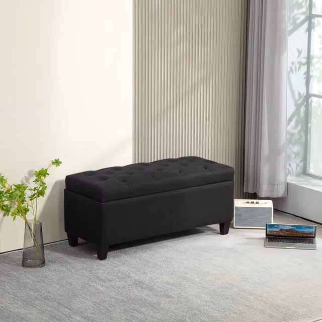 Panca imbottita con contenitore WISHDOR in tessuto nero, L: 100 cm, P: 40 cm, H: 44 cm