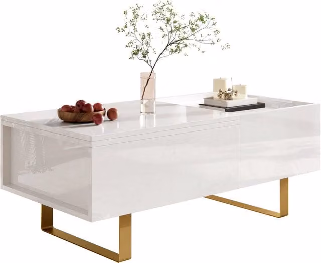 TAVOLINO Basso Rettangolare Altezza Regolabile 100x50x54,5 cm MDF Bianco