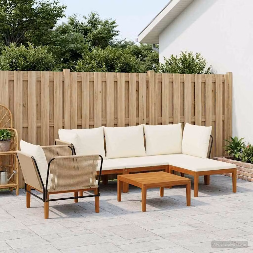 Set da giardino componibile vidaXL in legno di acacia con cuscini inclusi, design moderno a forma di L per esterno