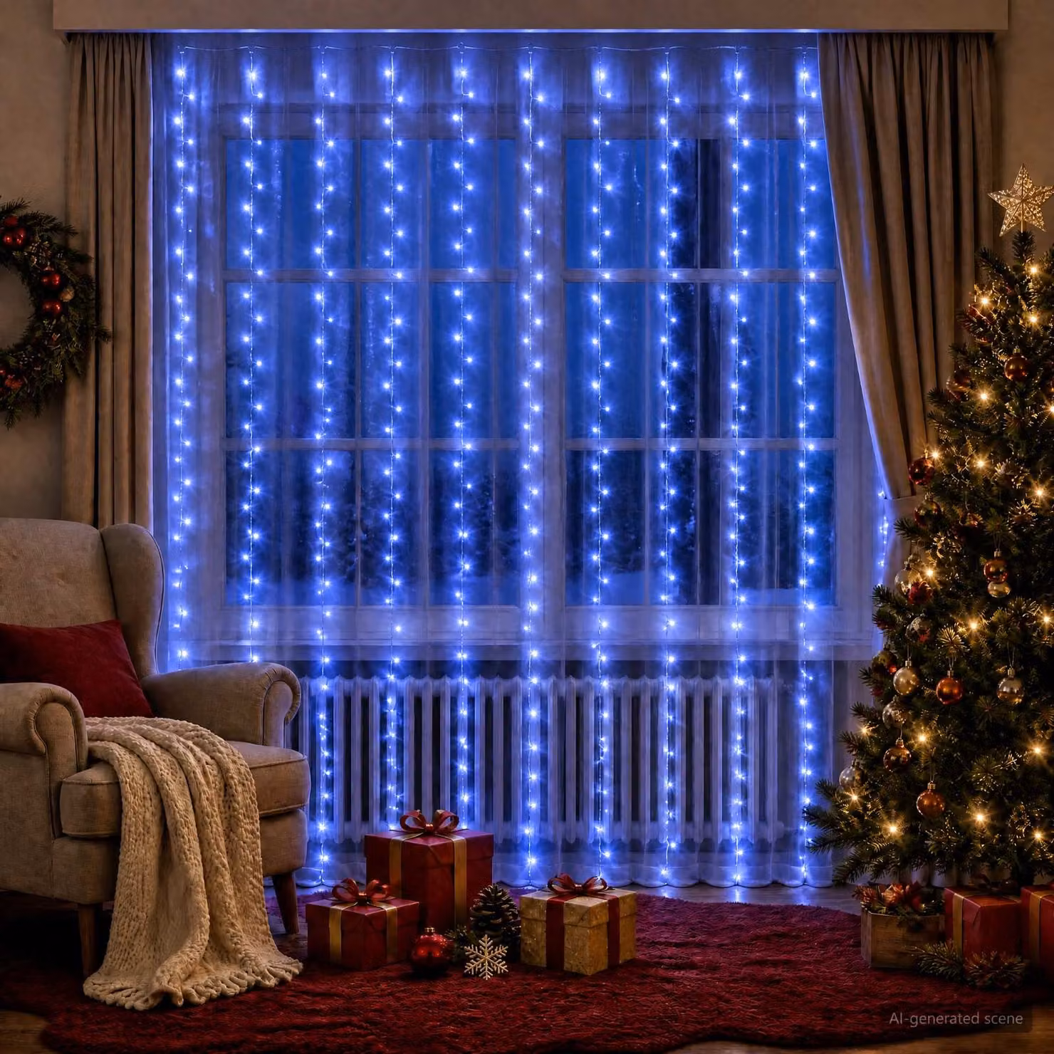 vidaXL Tenda luminosa 300 LED Blu 300 x 300 cm