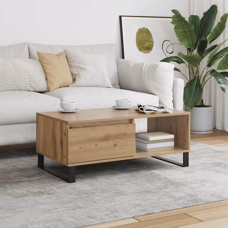 Tavolino da salotto vidaXL in legno e metallo marrone, design moderno rettangolare, L 90 cm x P 50 cm x H 36,5 cm