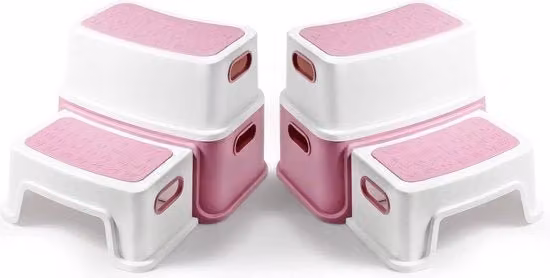 Set di 2 sedie per bambini con 2 gradini e funzione toilette, anti-scivolo, colore rosa, in plastica