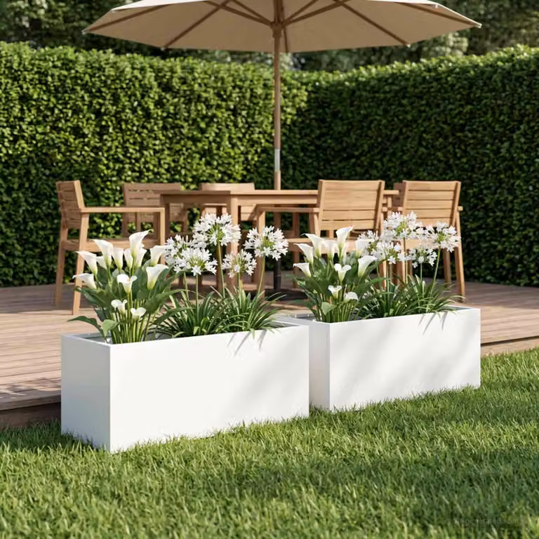 Set di 2 vasi da giardino vidaXL in metallo bianco H 40 x L 20 x P 20 cm