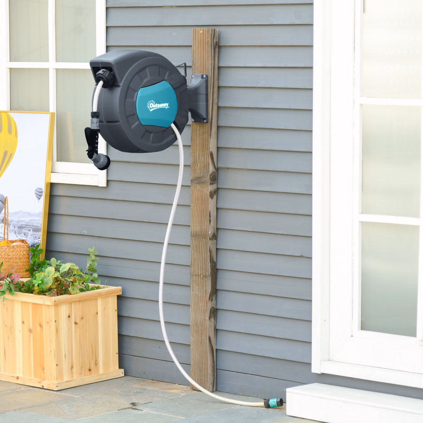 Avvolgitubo Automatico a Parete Outsunny Grigio con Tubo da 16,4 m e Pistola Multifunzione – 2