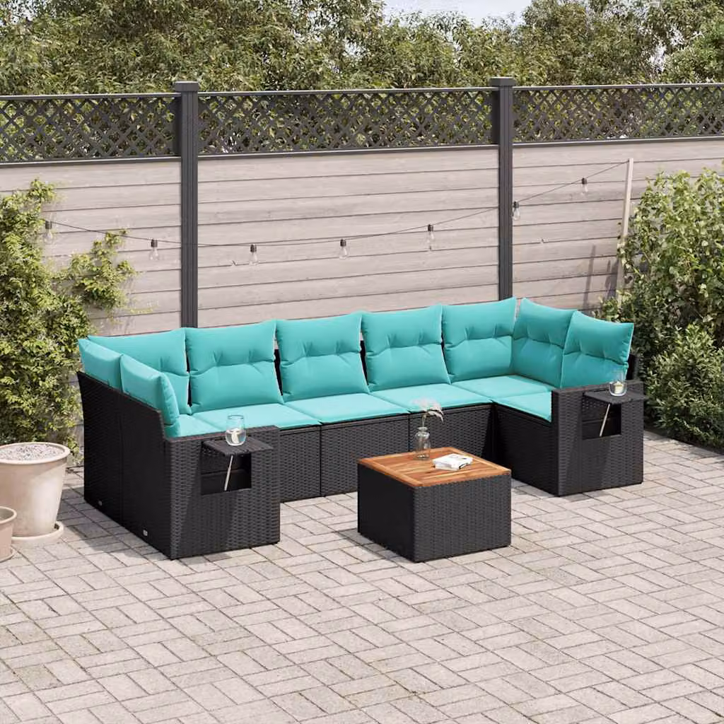 Set Divani da Giardino vidaXL 8 pz in Polyrattan con Cuscini e Tavolino, Design Moderno a L con Elementi d'Angolo e Coperture Rimovibili