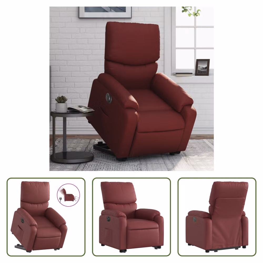 The Living Store Poltrona relax con supporto elettrico in ecopelle rosso vino