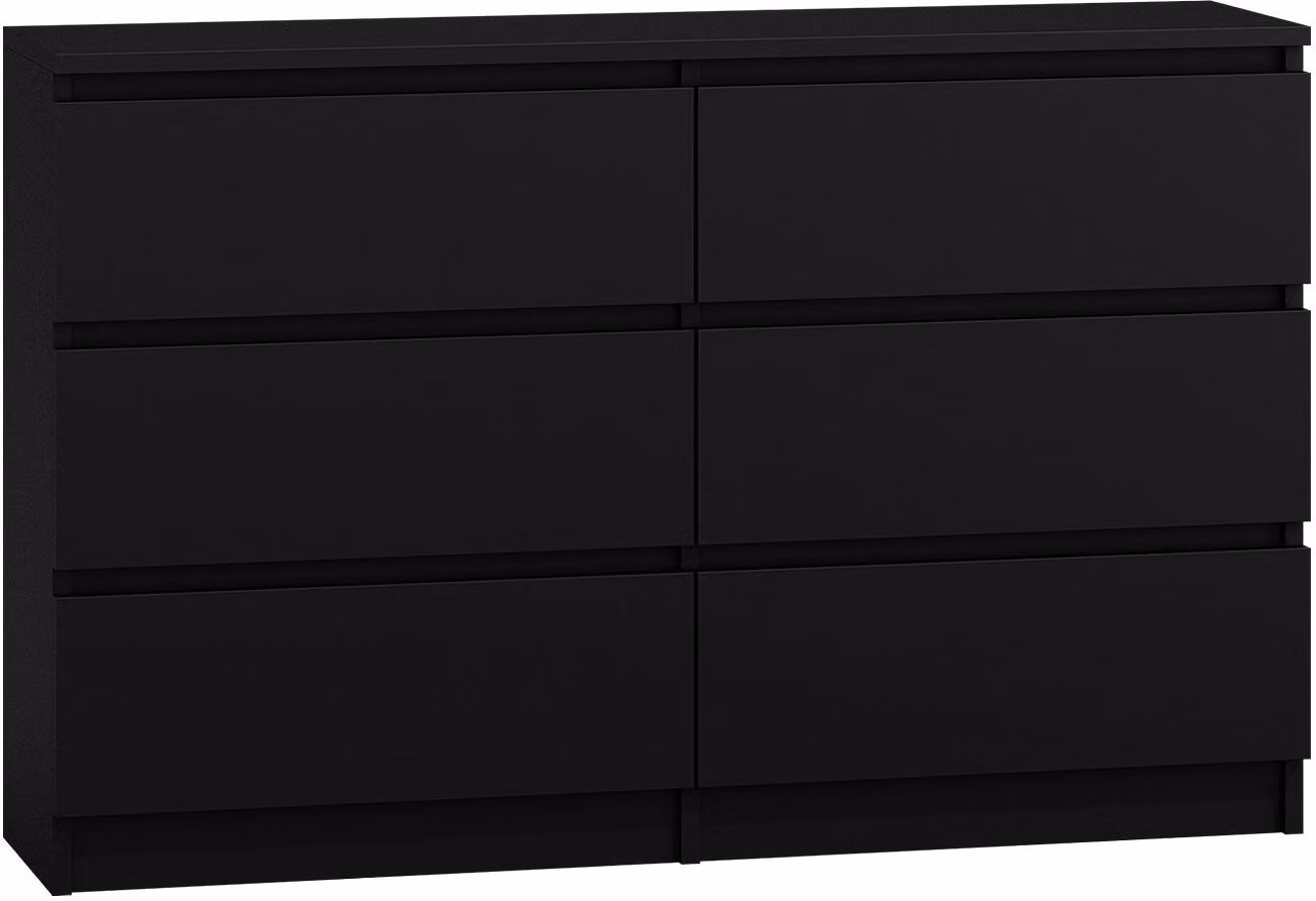 Cassettiera con 6 cassetti, nero opaco, 138 x 78 x 39 cm