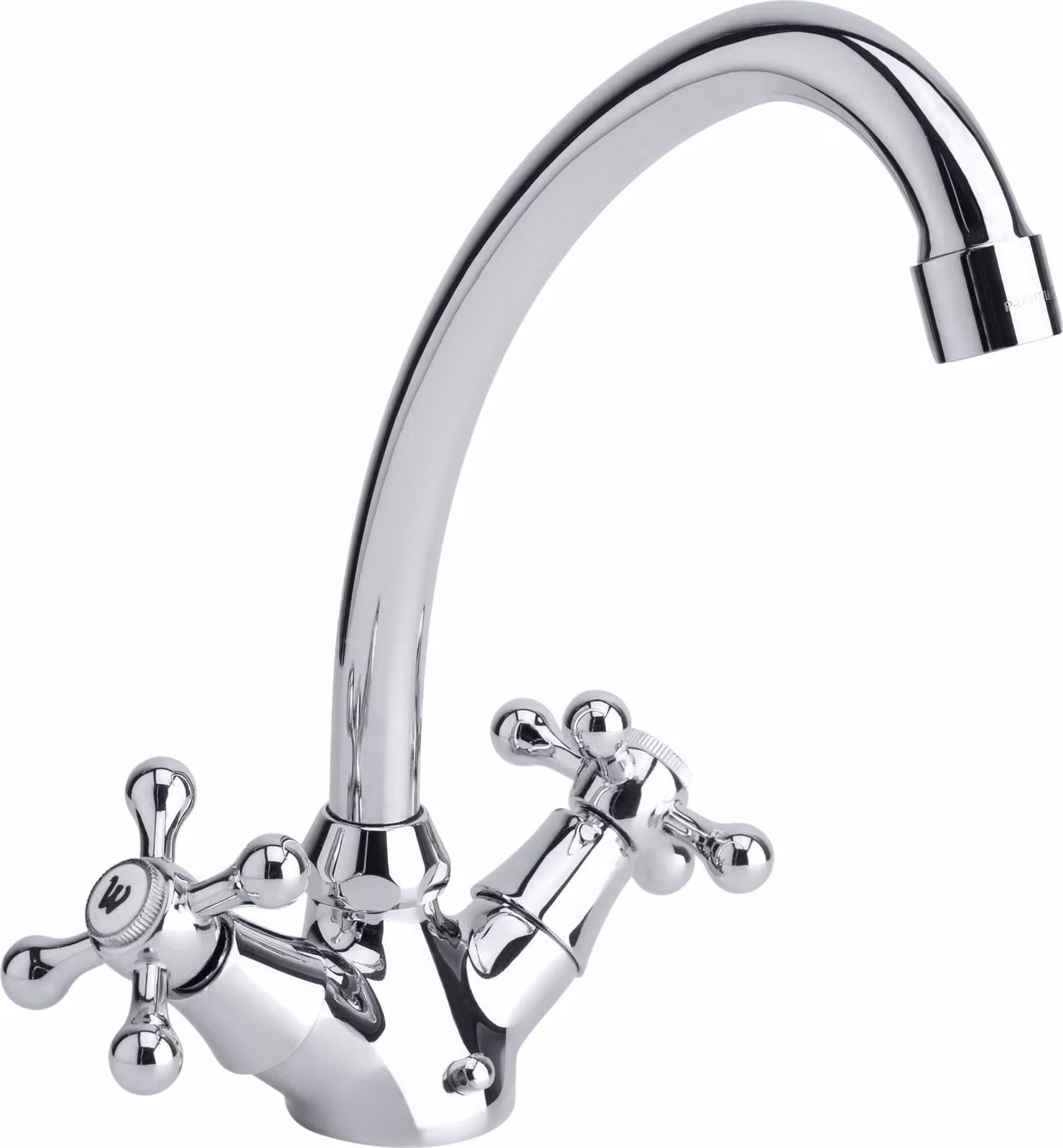 Miscelatore monocomando per lavello, con collo alto, girevole, finitura cromata