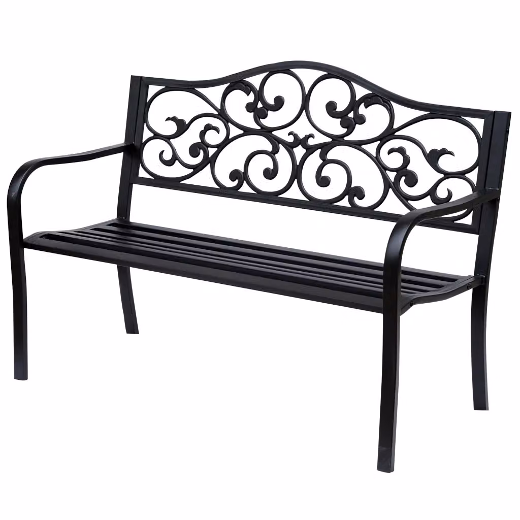 Panchina da giardino Minimal a 3 posti in acciaio nero con braccioli L: 127 cm, P: 60 cm, H: 89 cm – 2