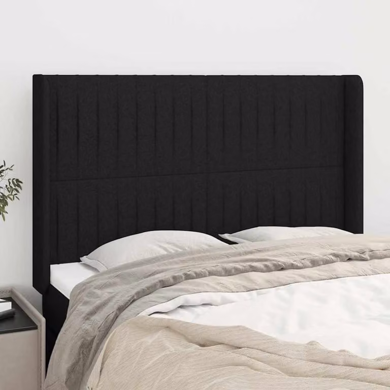 Testiera ad orecchio vidaXL in tessuto nero con struttura in legno L: 147 cm, P: 16 cm, H: 118/128 cm