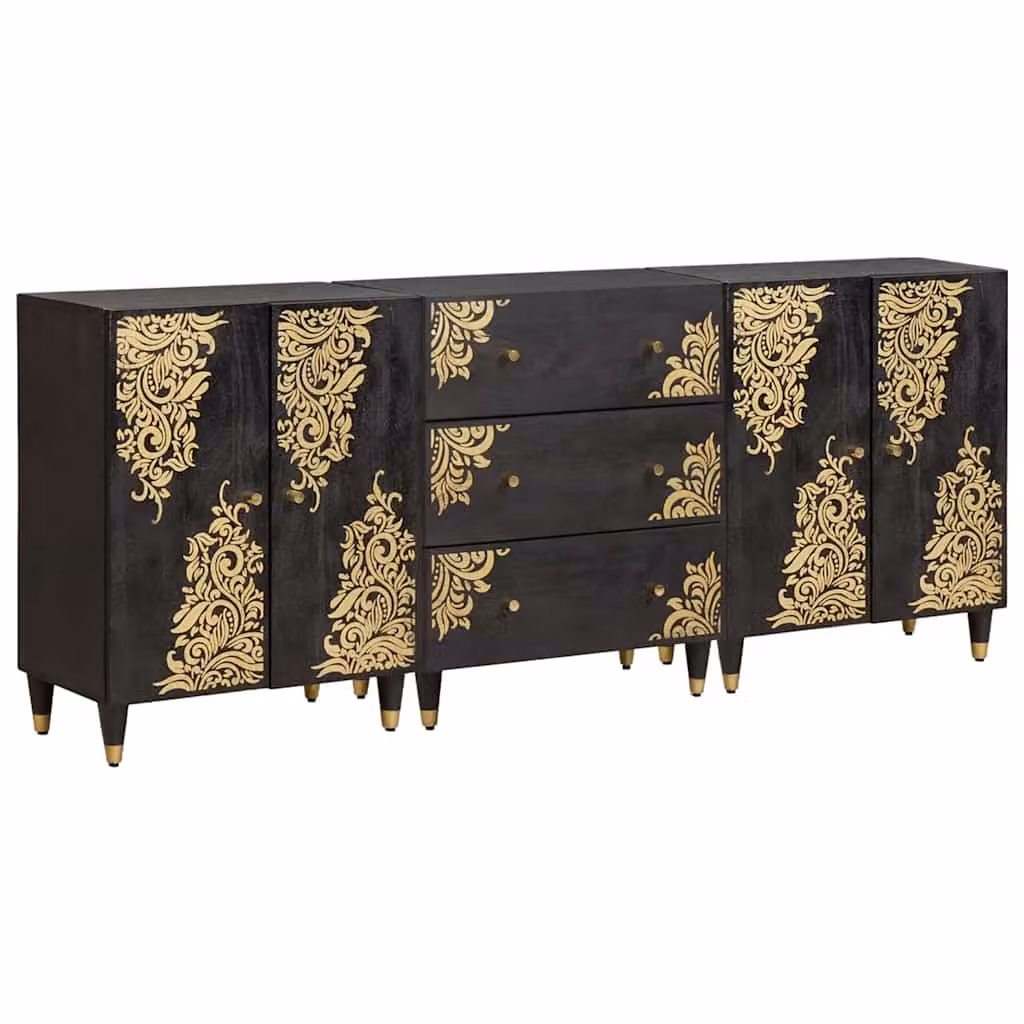 Set di 3 armadi da bagno moderni vidaXL in legno nero e oro, sospesi, L 180 cm x P 33 cm x H 75 cm – 1
