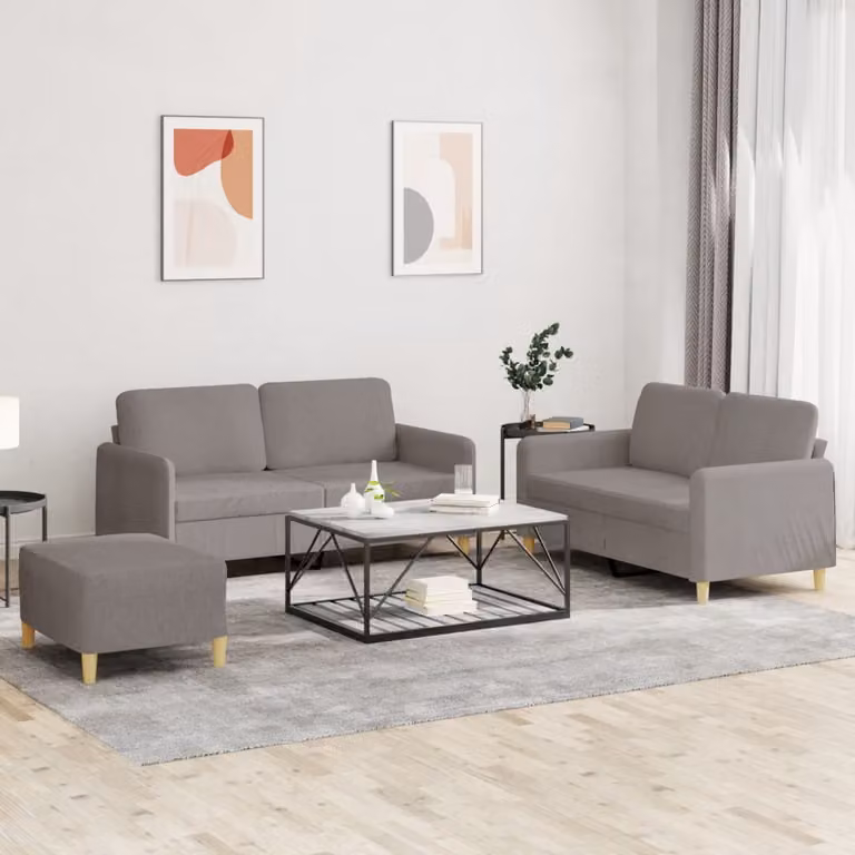 vidaXL Set di Divani 3 pz in Tessuto con Cuscini Beige e Grigio per Soggiorno