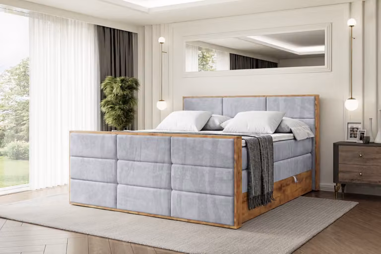Letto boxspring ALTDECOR con materasso e rete a doghe, topper, pediera, letto imbottito con contenitore, letto con spazio contenitivo, materassi H3 e H4, letto matrimoniale -LOLLI1-Z KING-200x200 - Grigio Monolith