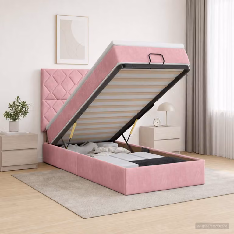 Letto ottomano con materasso vidaXL in velluto rosa, L 80 x P 200 cm