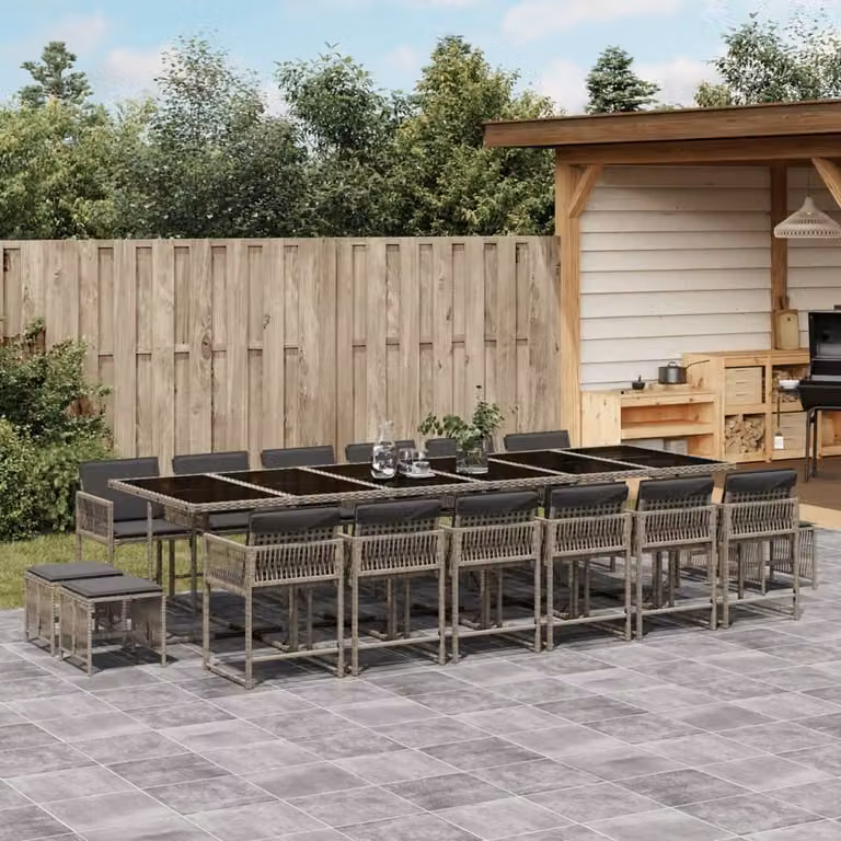 Maison Exclusive - Set da Pranzo da Giardino 17pz con Cuscini Grigio in Polyrattan