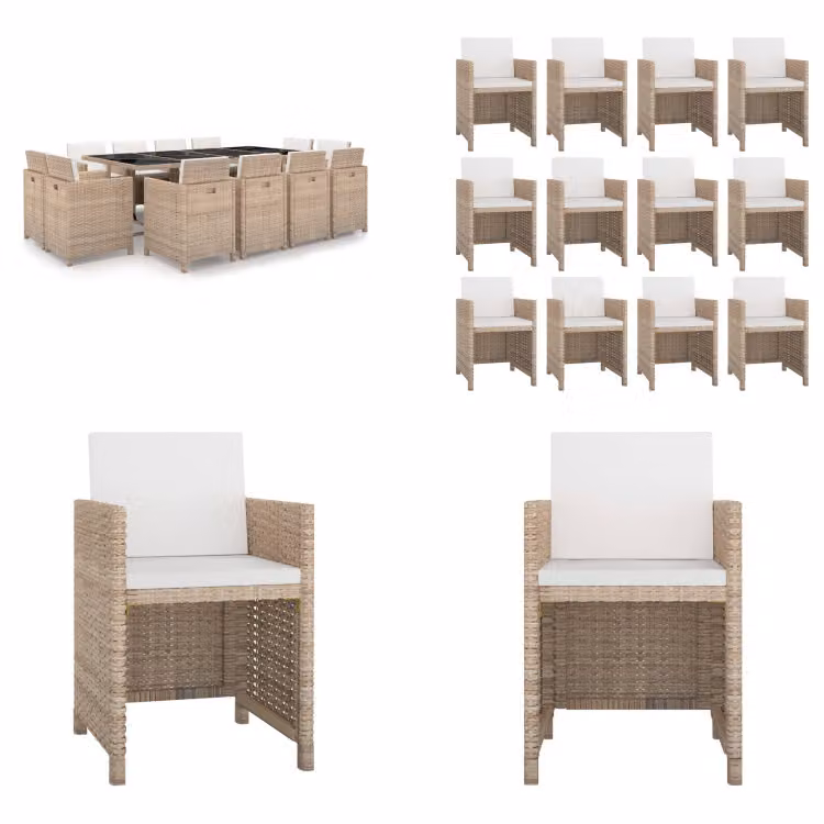 vidaXL Set da pranzo da giardino 13 pezzi con cuscini in rattan beige - Set di mobili da giardino - Set di mobili da giardino - Tavolo e sedie da giardino - Tavoli e sedie da giardino