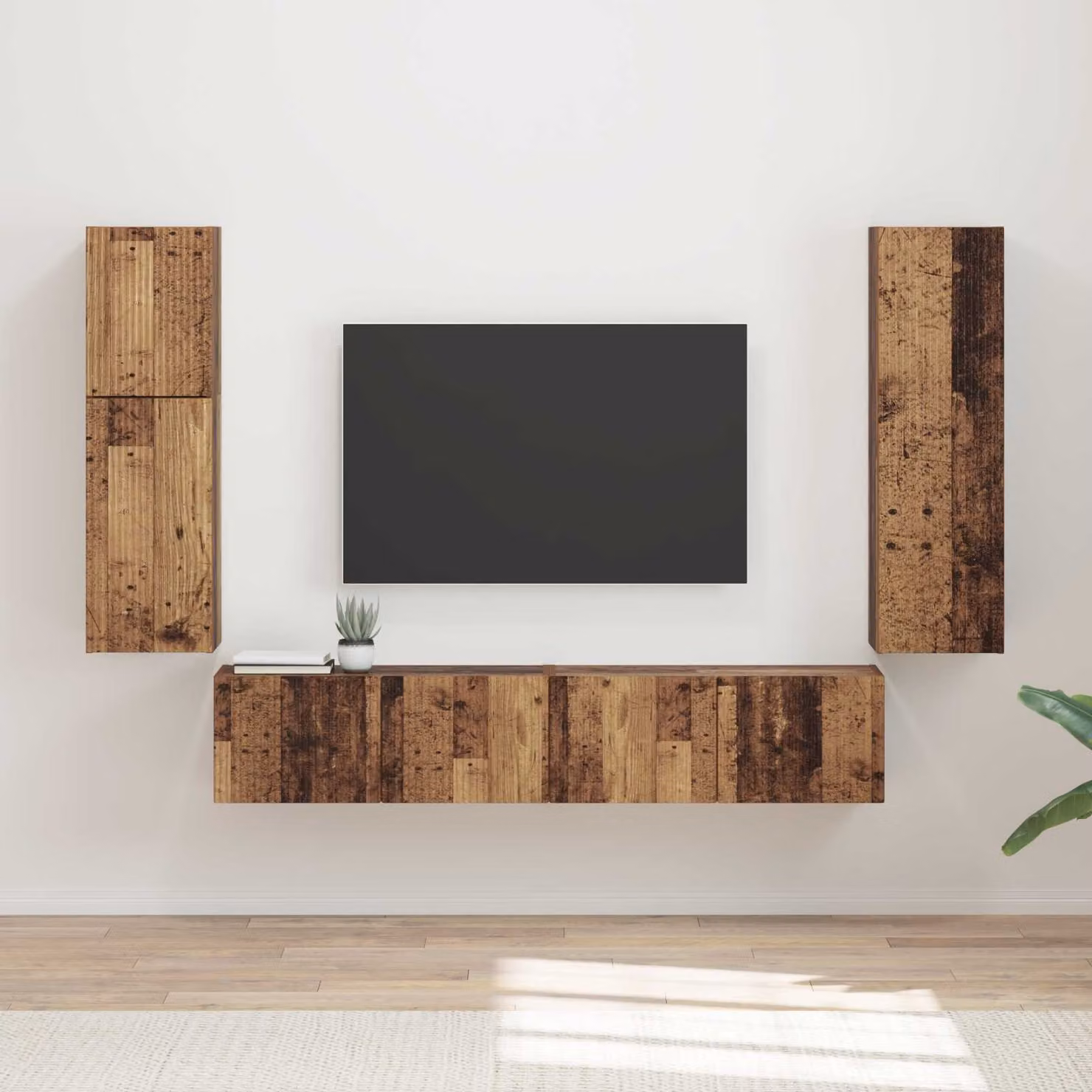 Set mobile TV moderno vidaXL in legno marrone da 4 pezzi con scomparti multimediali – 1