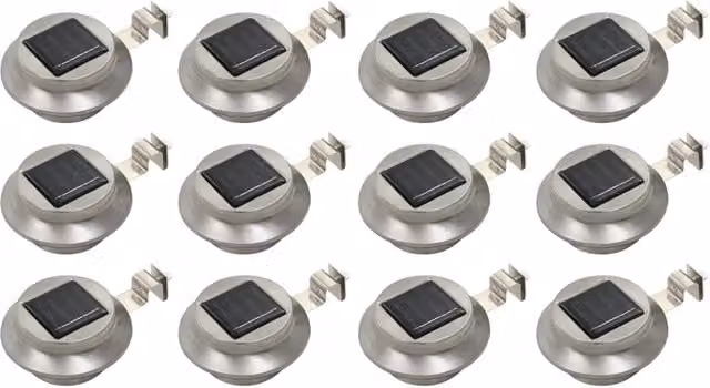 Lotto di 12 lampade solari rotonde da esterno 12 x 6,5 cm illuminazione automatica moderna in acciaio inossidabile argentato 02_0046377