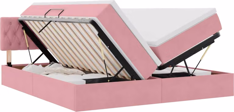 Letto con contenitore LED e materasso Rosa 180 x 200 cm Velluto