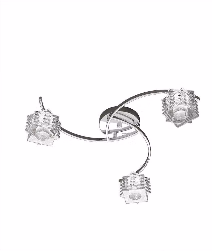Plafoniera Contemporanea Rubik Metallo Cromo Diffusore Cristallo 3 Luci G9