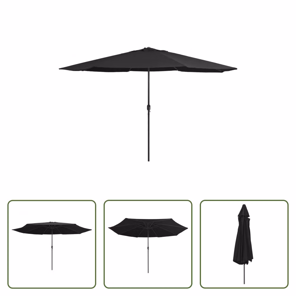The Living Store ombrellone con asta in metallo 390 cm nero