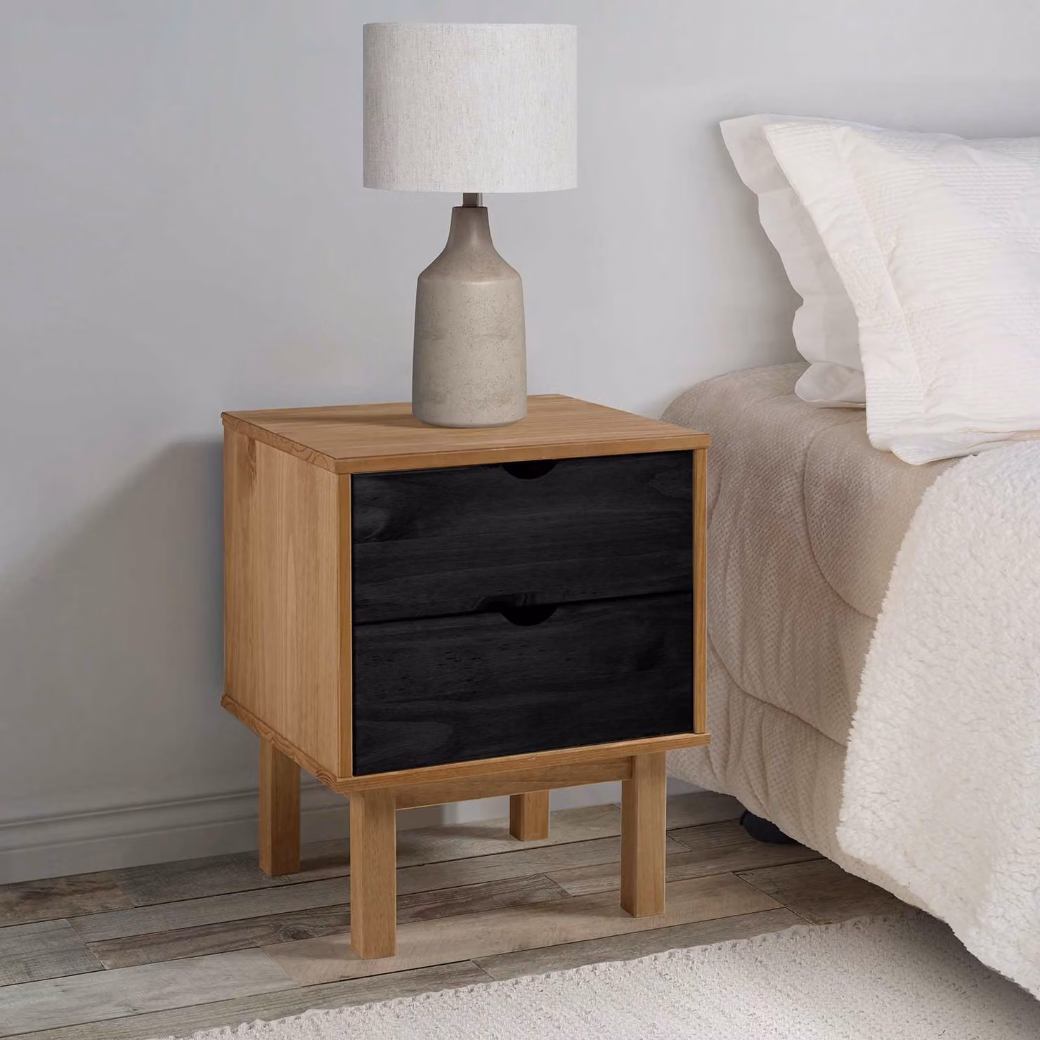 Comodino OTTA vidaXL in legno di pino massello nero L: 45 cm, P: 39 cm, H: 57 cm