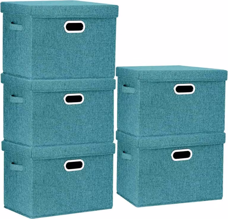 Contenitore con coperchio Grande tessuto 5 pezzi Aqua Deep 44x30x29 cm