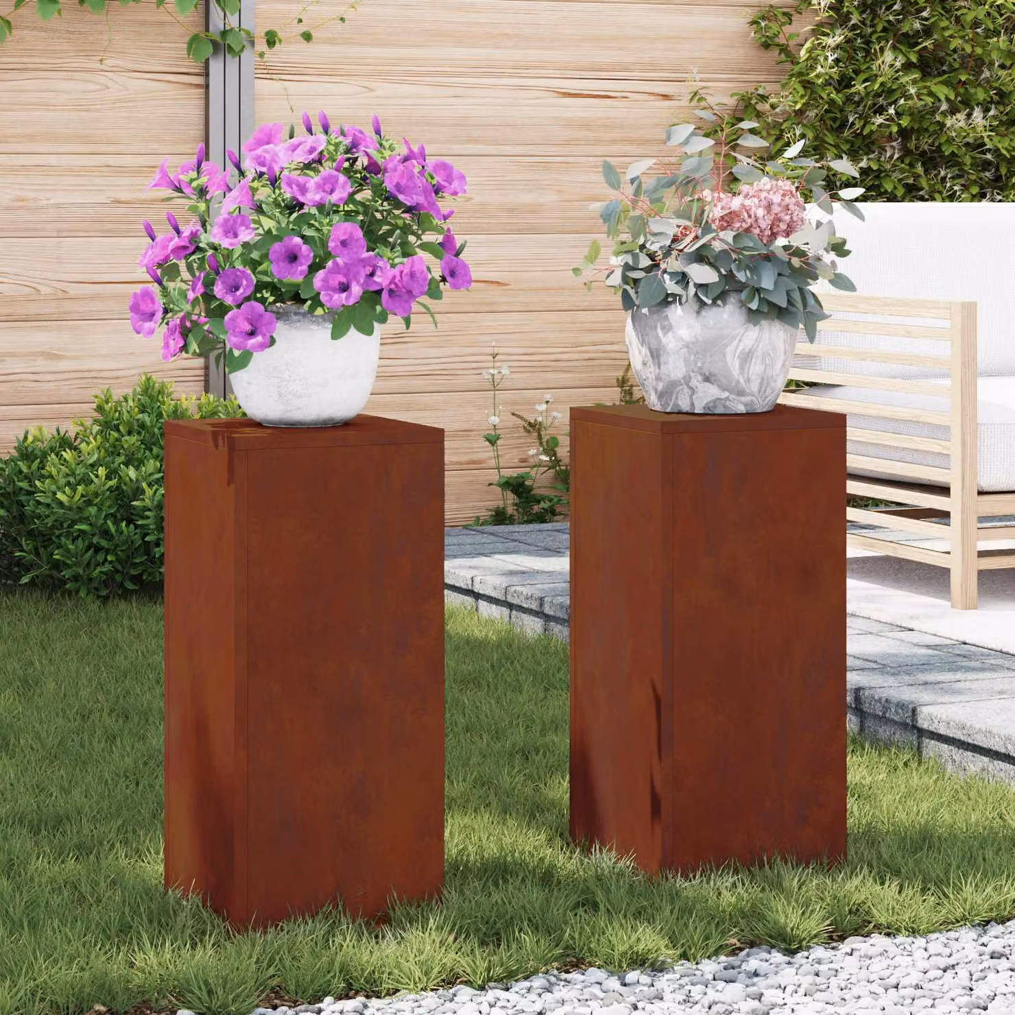 vidaXL Supporto per piante 2 pz Ruggine 24 x 24 x 55 cm Acciaio Corten