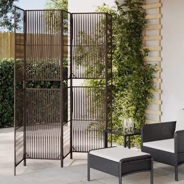 Divisorio per Ambienti | Divider per stanze | Paravento a 5 Pannelli Marrone in Polyrattan