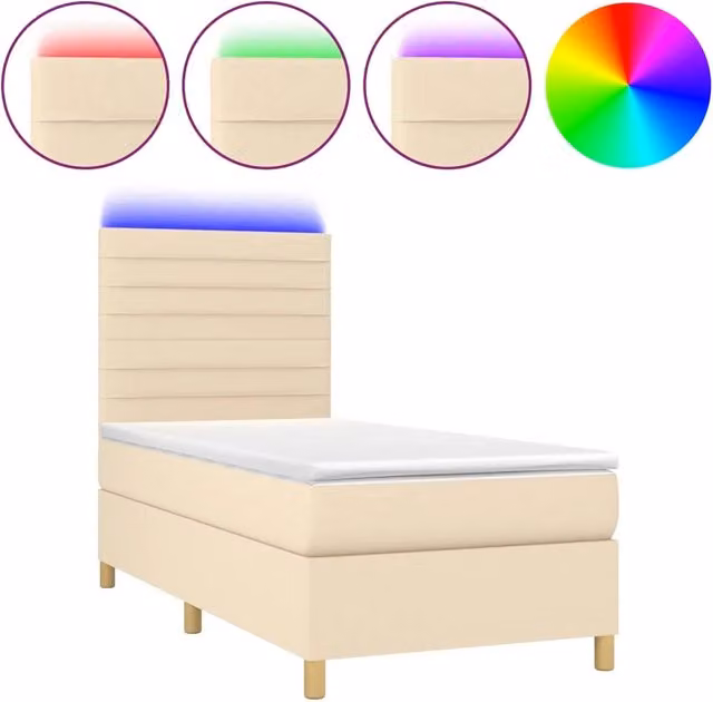 Letto singolo | Letto per adulti | Letto a Molle con Materasso e LED Crema 80x200 cm in Tessuto