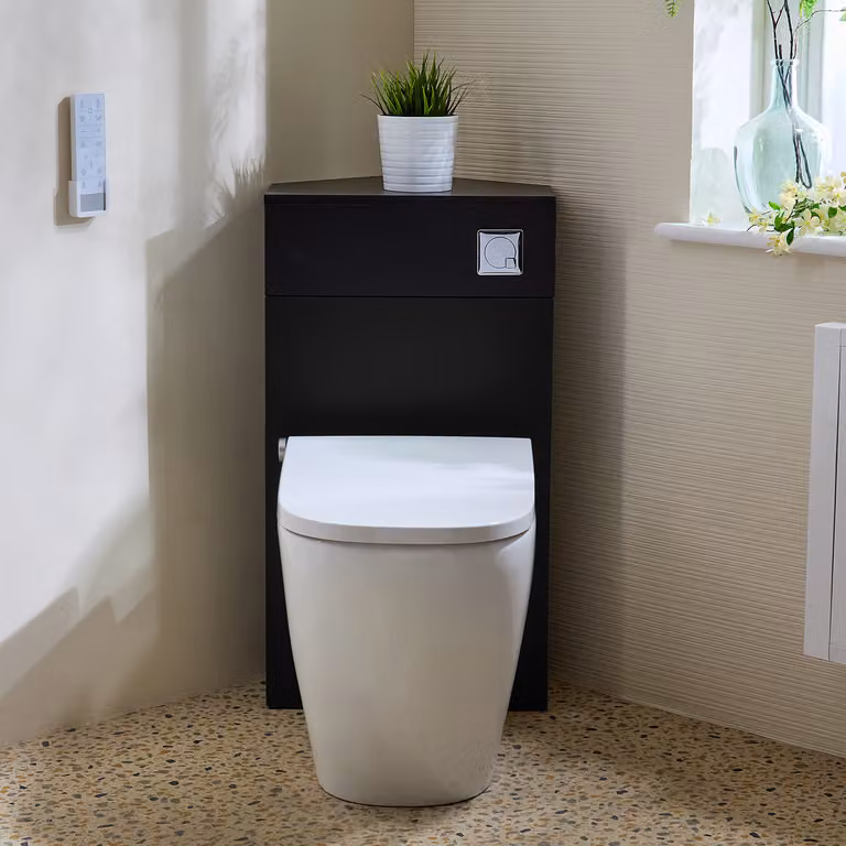 Mobile WC angolare Nero Grigio con smart toilet Hirayu, sanitario + bidet integrato, pulsante cromato - Cluo