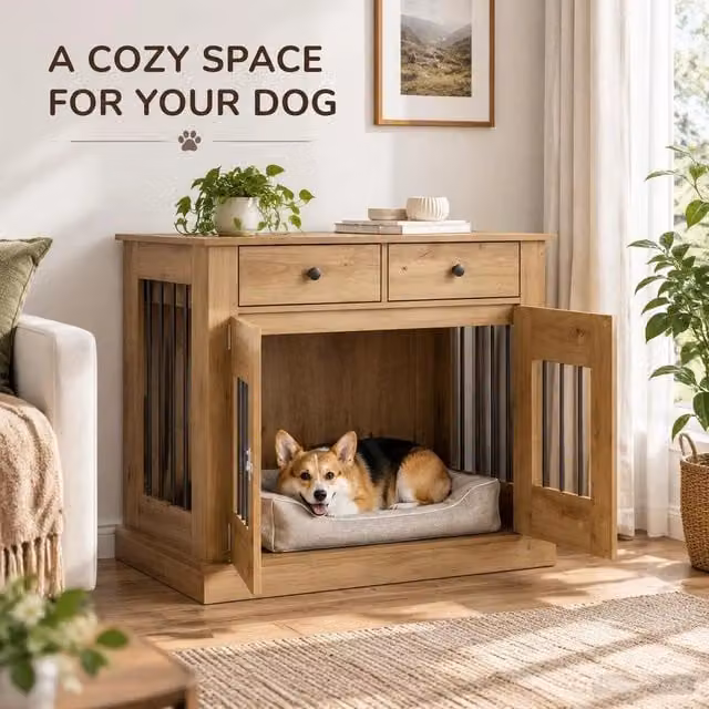Mobile Da Cassa Per Cani Rovere Artigianale 90 X 47.5 X 80 Cm