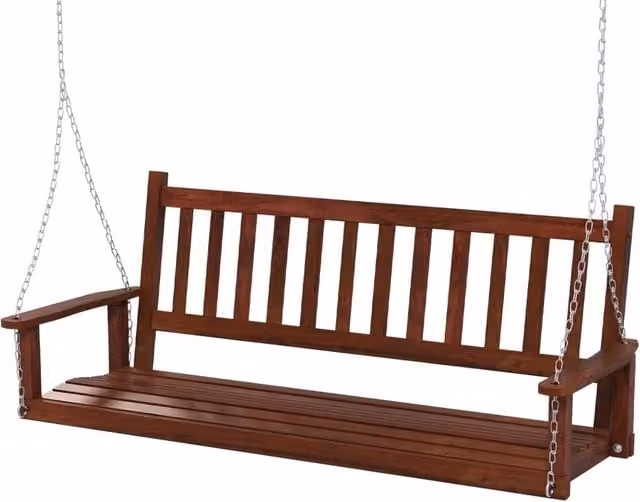 Altalena da Giardino in Legno per 3 Persone, Panchina Sospese in Legno con Capacità di Peso di 360 kg, Sedia a Dondolo per Giardino, Cortile (168 x 65 x 63 cm, Marrone)